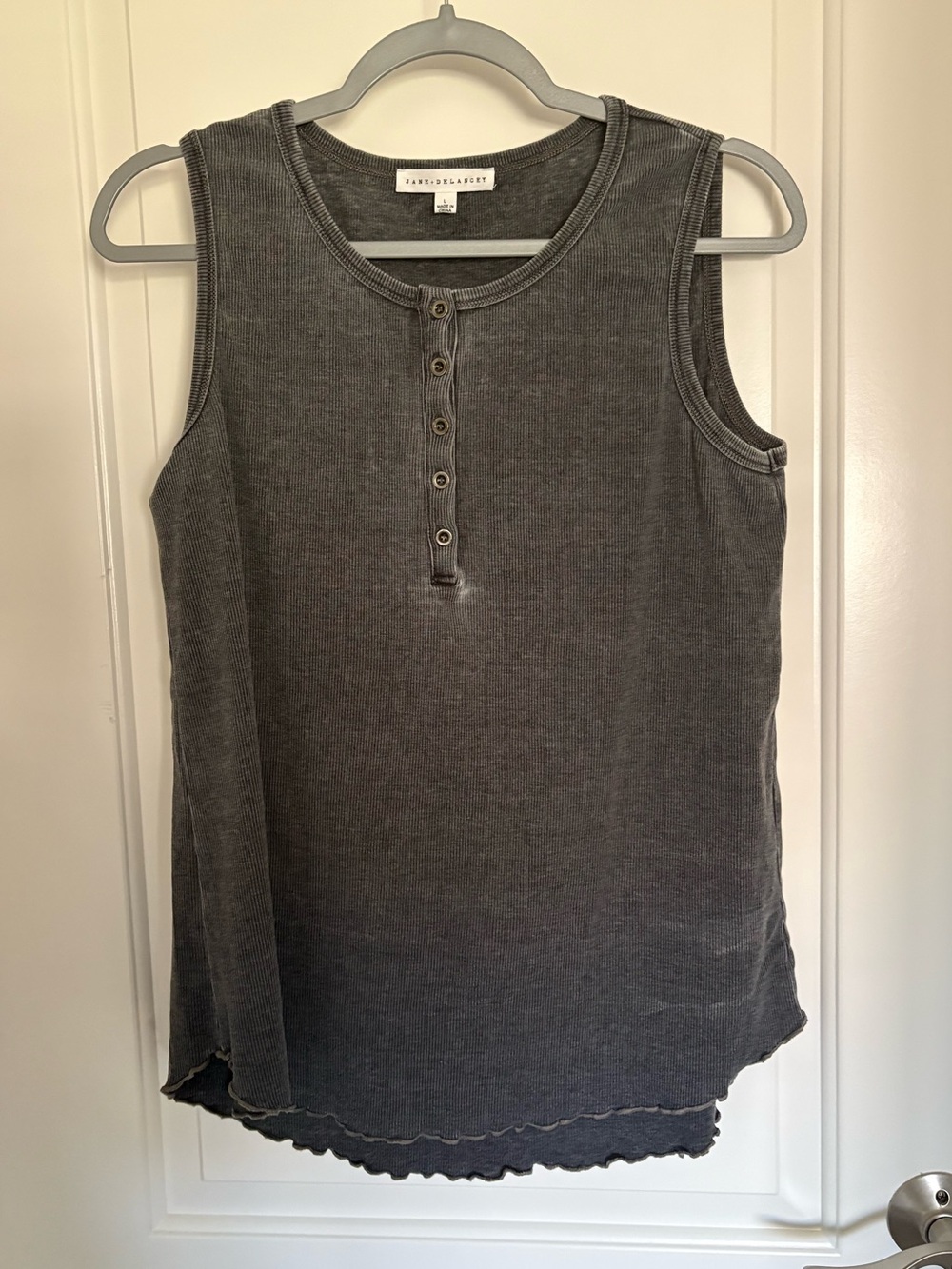 Jane and Delancey Charcoal Ribbed Henley Tank